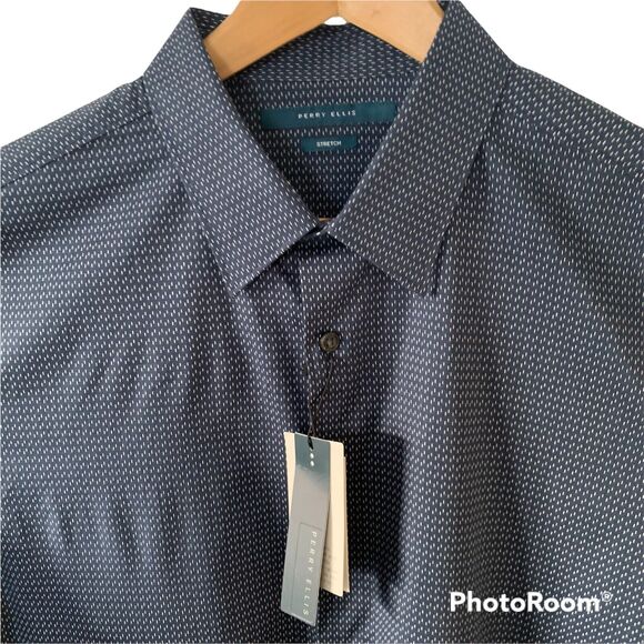 Perry Ellis Mens L/S Blue Line Print Shirt Cotton Stretch Sz Small $79 - Picture 3 of 5